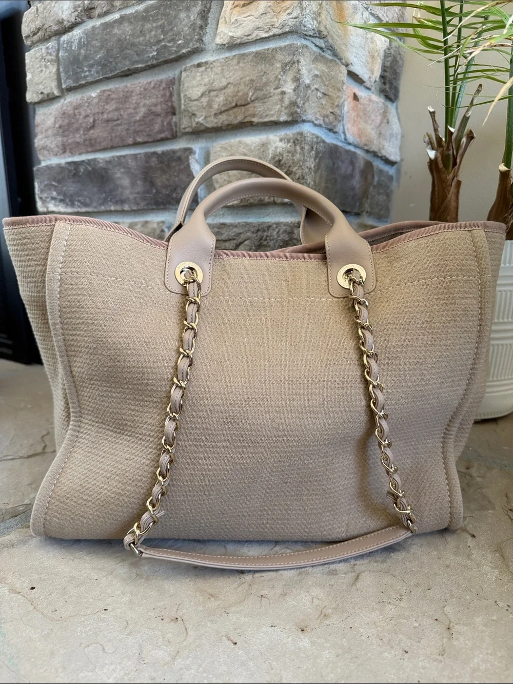 CHANEL Canvas Deauville Shopping Tote - Beige - Large